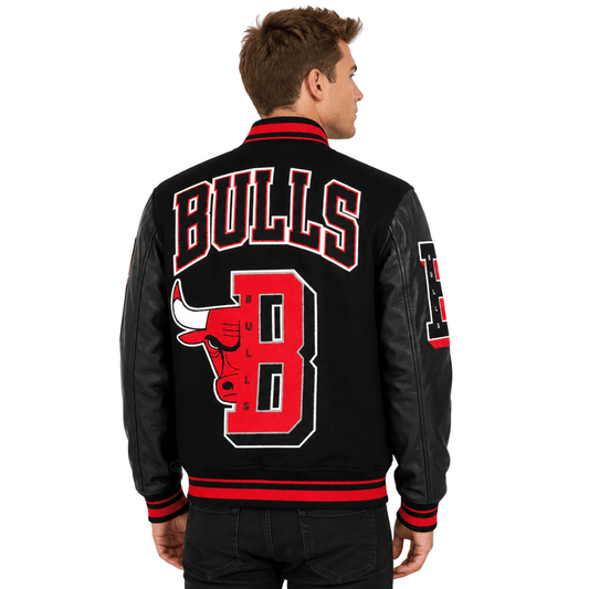 Chicago Bulls Black Wool Varsity Jacket Letterman Bomber - AshesWear