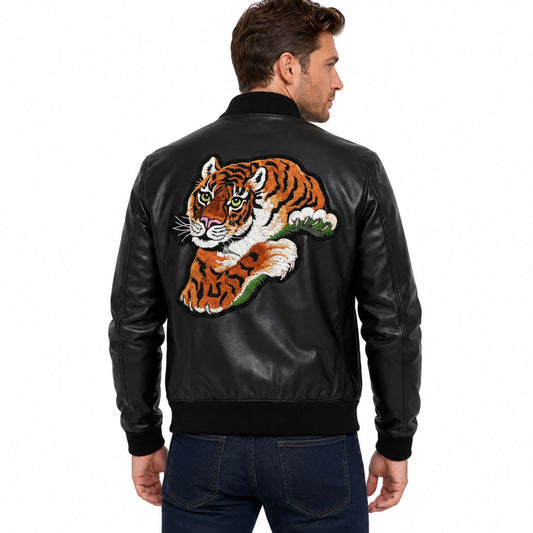 Tiger Balboa Sylvester Stallone Black Leather Bomber Jacket.