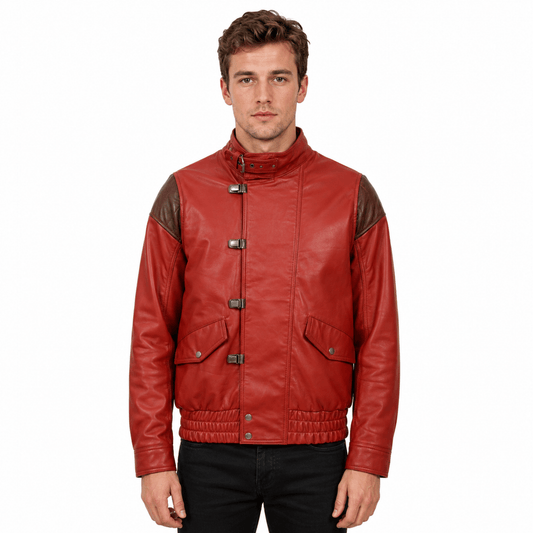 Akira Shotaro Kaneda Anime Pill Red Leather Bomber Jacket Halloween Costume - AshesWear