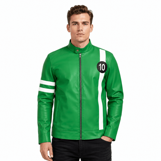 Ben 10 Alien Force Green Leather Jacket Tennyson Halloween Costume Men's - AshesWear