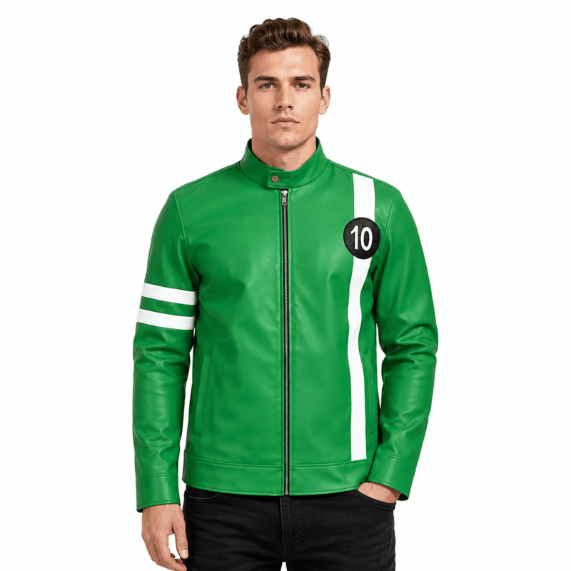 Ben 10 Alien Force Green Leather Jacket Tennyson Halloween Costume Men's - AshesWear
