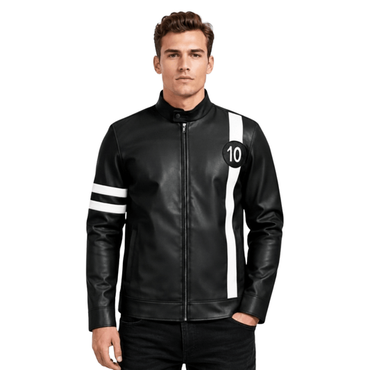 Ben 10 Alien Swarm Black Leather Jacket Men's Halloween Costume - AshesWear