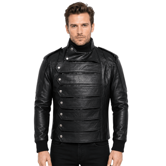 Bucky Barns Winter Soldier Black Leather Jacket Men's - AshesWear