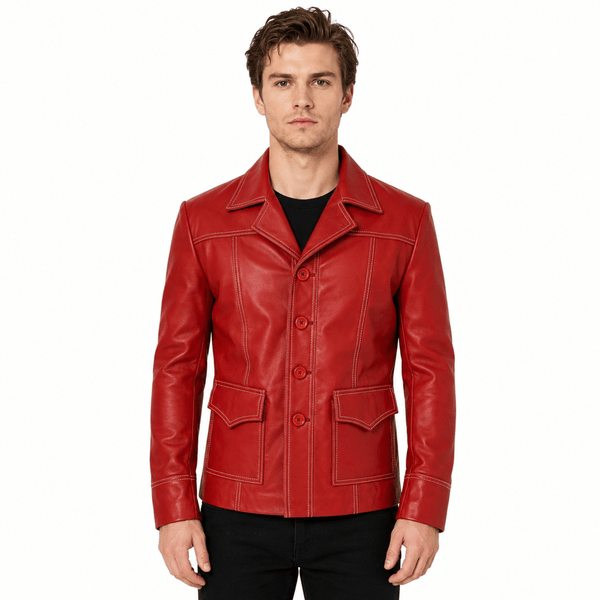 Fight Club Brad Pitt Tyler Durden Red Leather Jacket – Halloween Costume - AshesWear