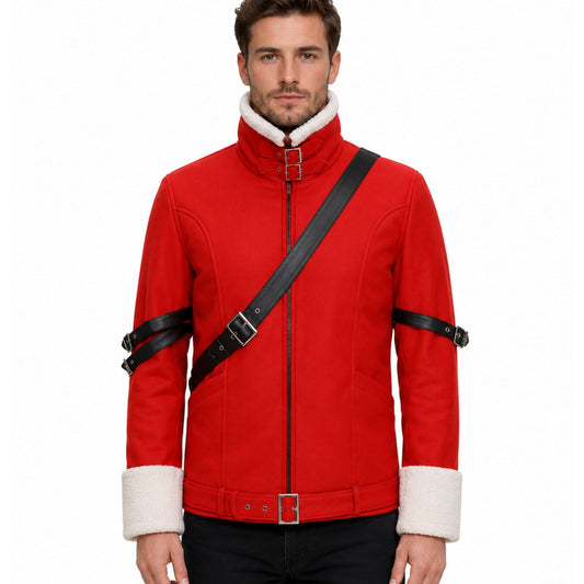 Frieren Stark Red Wool Faux Fur Winter Jacket Men's - AshesWear