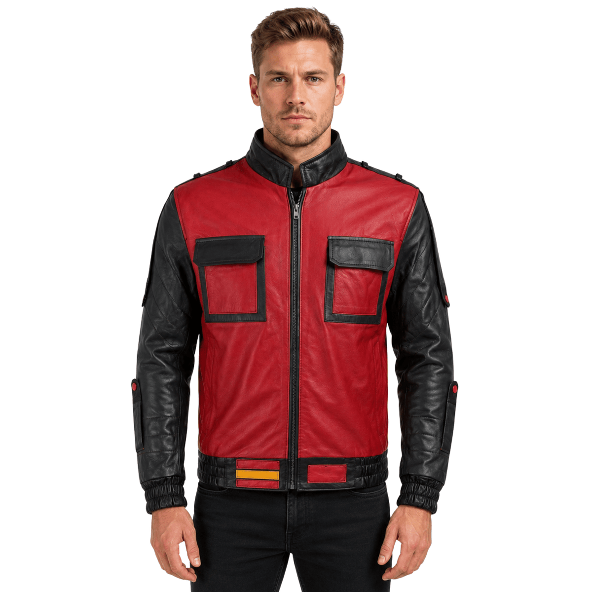 Marty Mcfly Back To The Future Red Leather Bomber Jacket - AshesWear