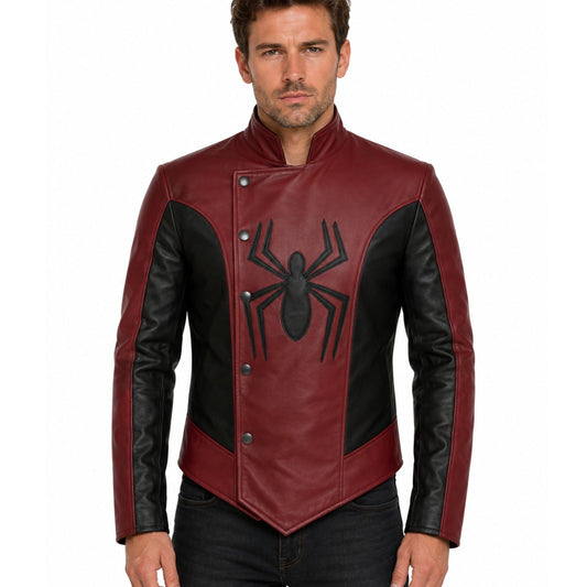 Spider Web Racing Leather Jacket for Men – Red & Black - AshesWear