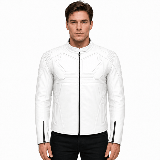 Tom Cruise Oblivion Movie White Sheep Leather Jacket Halloween Costume for Men - AshesWear